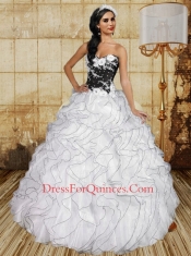 2014 Ruffles and Appliques Quinceanera Dresses in White and Black