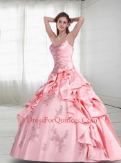 2015 Baby Pink Spaghetti Straps Quinceanera Dress with Appliques