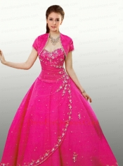2015 Classical Sweetheart Beaded Decorate Quinceanera Gown in Hot Pink