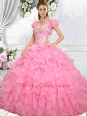 2015 Exquisite Ball Gown Rose Pink Quinceanera Dresses with Beading and Ruffles