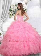 2015 Exquisite Ball Gown Rose Pink Quinceanera Dresses with Beading and Ruffles