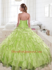 2015 Exquisite Green Quinceanera Dresses with Appliques and Pick Ups