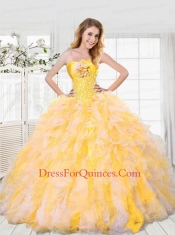 2015 Exquisite Light Yellow Dresses For Quinceanera with Beading and Ruffles