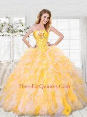 2015 Exquisite Light Yellow Dresses For Quinceanera with Beading and Ruffles 2015 Exquisite Light Yellow Dresses For Quinceanera with Beading and Ruffles