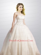 2015 Fashionable Strapless Hot Pink Quince Dresses with Beading
