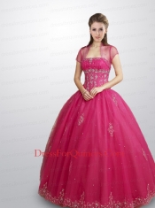 2015 Fashionable Strapless Hot Pink Quince Dresses with Beading
