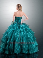 2015 Luxurious Halter Top Teal Quinceanera Dresses with Ruffled Layers