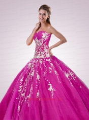 2015 Popular Sweetheart Appliques Quinceanera Dresses in Fuchsia