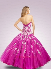 2015 Popular Sweetheart Appliques Quinceanera Dresses in Fuchsia