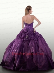 2015 Purple Sweetheart Appliques Organza Quinceanera Dresses