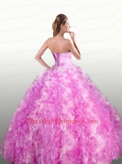 2015 Strapless Beaded Decorate Quinceanera Dresses with Ruffles