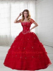 2015 Strapless Red Quinceanera Gown with Beading and Pick-ups