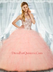 2015 Sweetheart Beading and Ruffles Turquoise Quinceanera Dress
