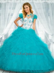 2015 Sweetheart Beading and Ruffles Turquoise Quinceanera Dress