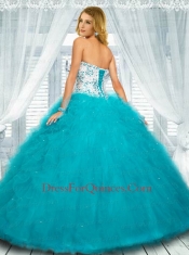 2015 Sweetheart Beading and Ruffles Turquoise Quinceanera Dress