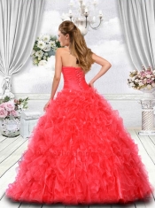 2015 Sweetheart Organza Hot Pink Quinceanera Dress with Beading