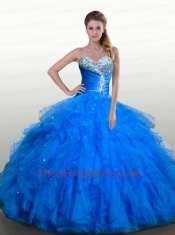 2015 Sweetheart Royal Blue Quinceanera Dresses with Beading and Ruffles
