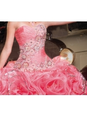 2015 Watermelon Red Sweet 16 Dress with Appliques and Ruffles