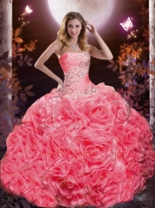 2015 Watermelon Red Sweet 16 Dress with Appliques and Ruffles