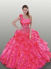 2015 Wonderful Hot Pink Dress For Quinceanera with Beading and Ruffles
