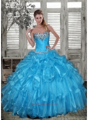 Affordable Baby Blue Quinceanera Dress with Beading and Ruffles for 2015