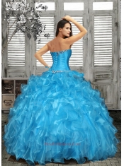 Affordable Baby Blue Quinceanera Dress with Beading and Ruffles for 2015