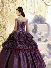 Affordable Off The Shoulder Appliques and Pick-ups Navy Blue Sweet 16 Dresses For 2014