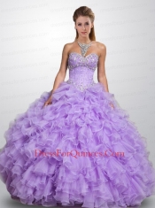 2015 Affordable Sweetheart Organza Lavender Quinceanera Dresses with Beading and Ruffles
