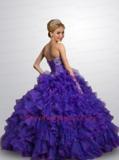 2015 Affordable Sweetheart Organza Lavender Quinceanera Dresses with Beading and Ruffles