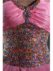 Beaded Decorate Bodice Halter Top Quinceanera in Rose Pink