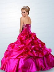 Beautiful Hot Pink Sweet 16 Dress with Appliques and Pick Ups for 2015