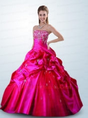 Beautiful Hot Pink Sweet 16 Dress with Appliques and Pick Ups for 2015