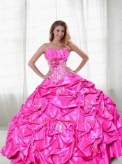 Best Seller Hot Pink Appliques and Pick Ups Quincenera Dress