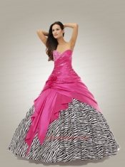 Brand New Sweetheart Hot Pink Quinceanera Dresses with Beading and Hand Made Flowers