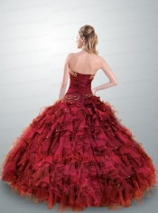 Brand New Sweetheart Wine Red Quinceanera Gown with Beading and Ruffles