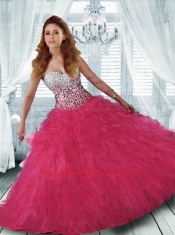 2015 Classical Hot Pink Quinceanera Dress with Beading and Ruffles