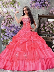 Custom Made A-line Strapless Pick-ups and Ruffles Watermelon Red Sweet 16 Dresses for 2014