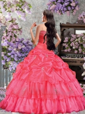 Custom Made A-line Strapless Pick-ups and Ruffles Watermelon Red Sweet 16 Dresses for 2014