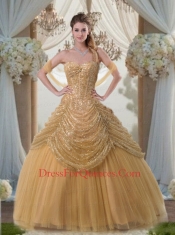 Discount Ball Gown Sweetheart Floor-length Gold Quinceanera Gowns