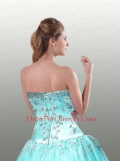 Elegant Strapless Turquoise Quinceanera Dress with Beading and Embroidery for 2015