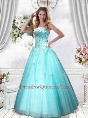 Elegant Strapless Turquoise Quinceanera Dress with Beading and Embroidery for 2015