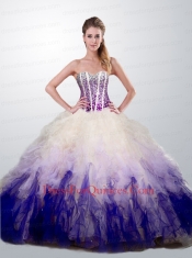 Elegant Sweetheart Pink Quinceanera Dress with Ruffels and Beading for 2015