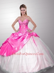 Elegant Sweetheart White and Blue Quincenera Dress with Appliques and Beading