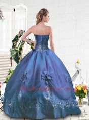 Embroidery Strapless Blue Quinceanera Gown for Girls Party