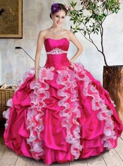 Exquisite Hot Pink Quinceanera Dresses with Ruffled Layers and Beading for 2015
