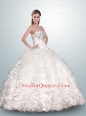 Exquisite White Quinceanera Dress with Beading and Ruffles for 2015