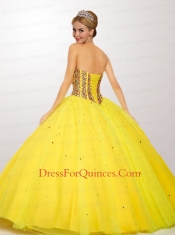 Fashionable Beaded Decorate Quinceanera Dress in Yellow for 2015