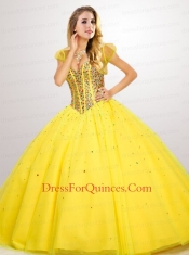 Fashionable Beaded Decorate Quinceanera Dress in Yellow for 2015