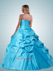 Fashionable Ruching Strapless Quinceanera Dresses in Aqua Blue for 2015