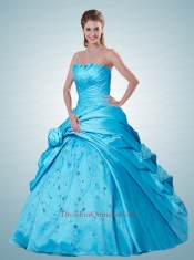 Fashionable Ruching Strapless Quinceanera Dresses in Aqua Blue for 2015